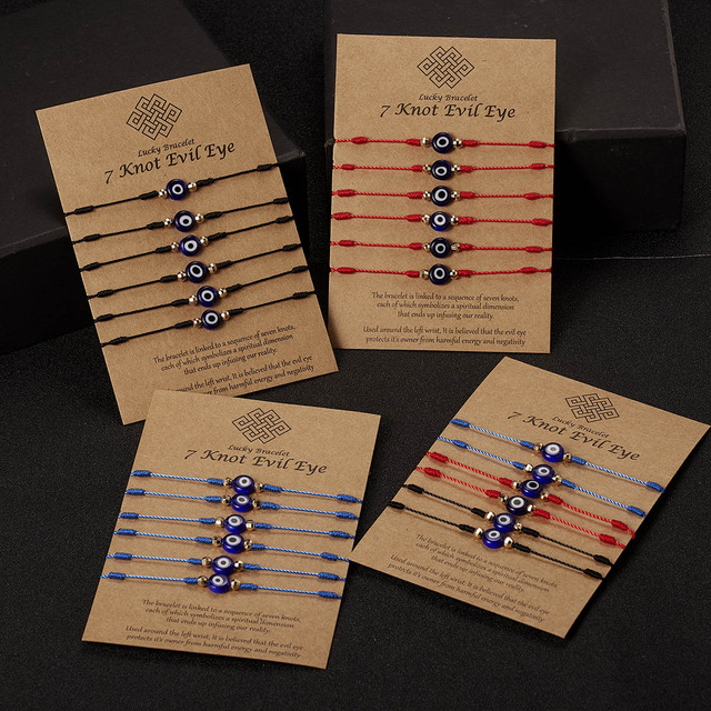 Bransoletka Evil Eye handmade, 6 sztuk w zestawie, niebieski koralikowy lina-łańcuch z kryształowymi elementami - biżuteria dla kobiet (tytuł finalny) - Wianko - 66