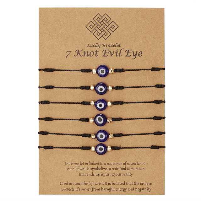 Bransoletka Evil Eye handmade, 6 sztuk w zestawie, niebieski koralikowy lina-łańcuch z kryształowymi elementami - biżuteria dla kobiet (tytuł finalny) - Wianko - 75