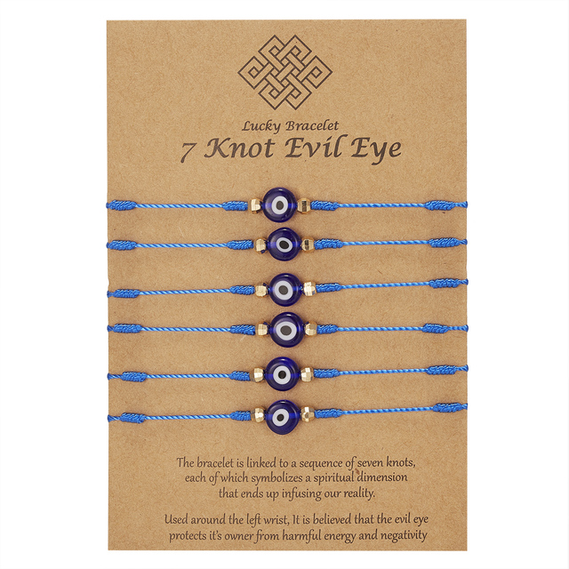 Bransoletka Evil Eye handmade, 6 sztuk w zestawie, niebieski koralikowy lina-łańcuch z kryształowymi elementami - biżuteria dla kobiet (tytuł finalny) - Wianko - 76