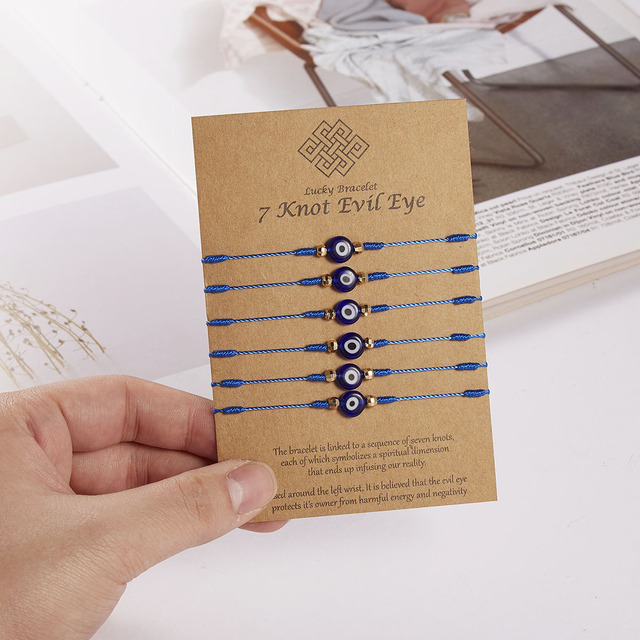 Bransoletka Evil Eye handmade, 6 sztuk w zestawie, niebieski koralikowy lina-łańcuch z kryształowymi elementami - biżuteria dla kobiet (tytuł finalny) - Wianko - 72