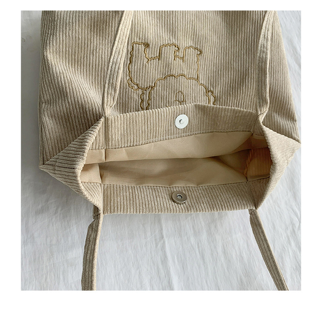 Sztruksowa torba na ramię haftowana - torba wielokrotnego użytku, casualowa, z motywem szczeniaka - kobieta, torby na zakupy, torba na ramię - Wianko - 6