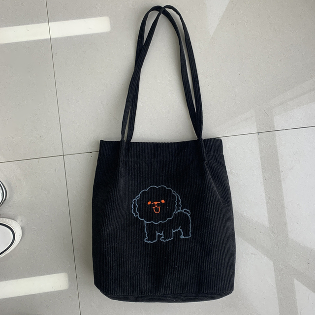 Sztruksowa torba na ramię haftowana - torba wielokrotnego użytku, casualowa, z motywem szczeniaka - kobieta, torby na zakupy, torba na ramię - Wianko - 11