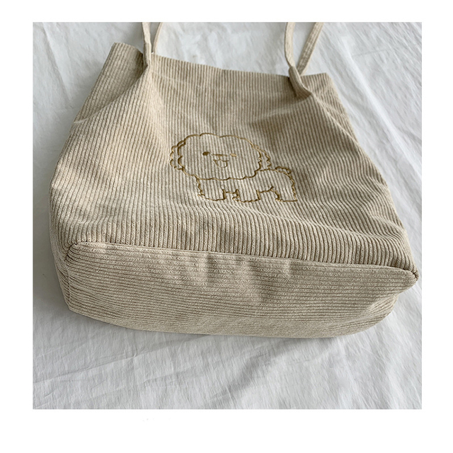 Sztruksowa torba na ramię haftowana - torba wielokrotnego użytku, casualowa, z motywem szczeniaka - kobieta, torby na zakupy, torba na ramię - Wianko - 5