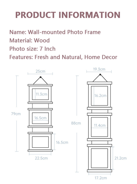 7-calowa rama drewniana na zdjęcia - prosta i solidna, wisząca na ścianie, z 3 połączonymi zdjęciami - Wianko - 2