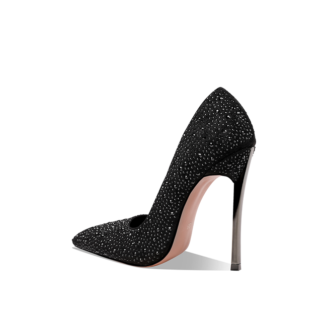 Wiosenne i jesienne buty damskie na słupku z 2021 roku - Uniwersalne czarne buty na wysokim obcasie zdobione kryształkami Rhinestone Crystal, wykonane w stylu francuskim, dostępne w rozmiarach 33-46 - Wianko - 6