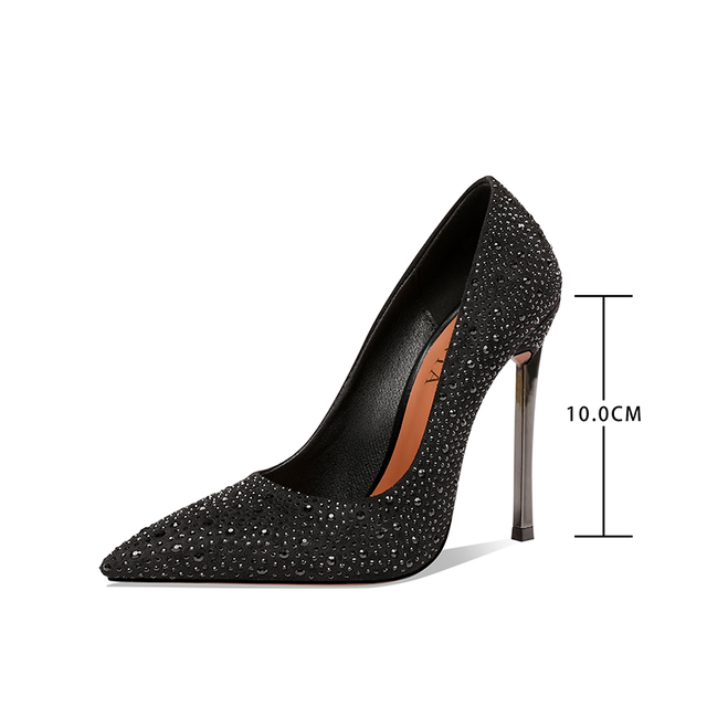 Wiosenne i jesienne buty damskie na słupku z 2021 roku - Uniwersalne czarne buty na wysokim obcasie zdobione kryształkami Rhinestone Crystal, wykonane w stylu francuskim, dostępne w rozmiarach 33-46 - Wianko - 3