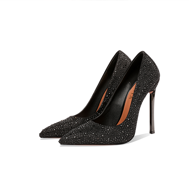 Wiosenne i jesienne buty damskie na słupku z 2021 roku - Uniwersalne czarne buty na wysokim obcasie zdobione kryształkami Rhinestone Crystal, wykonane w stylu francuskim, dostępne w rozmiarach 33-46 - Wianko - 5