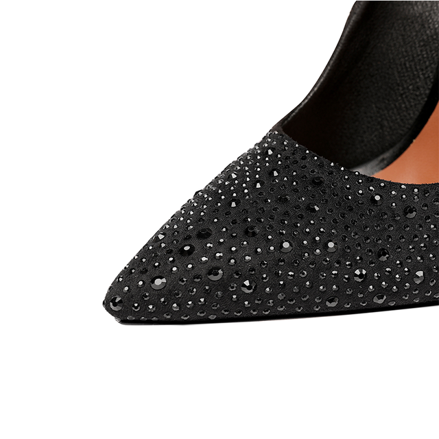 Wiosenne i jesienne buty damskie na słupku z 2021 roku - Uniwersalne czarne buty na wysokim obcasie zdobione kryształkami Rhinestone Crystal, wykonane w stylu francuskim, dostępne w rozmiarach 33-46 - Wianko - 4