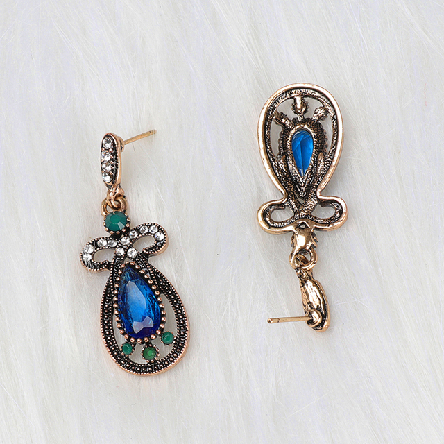 Kolczyki wiszące Vintage z kryształami w kolorze niebieskim - złoto, antyczny styl, ślubne, plaża, 2019 - Wianko - 2