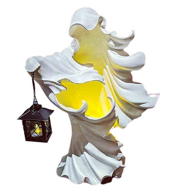 Lampka dekoracyjna z wizerunkiem ducha, latarnią czarownicy i żywicznymi detalami Halloween na zewnątrz i wewnątrz pomieszczeń - Wianko - 3