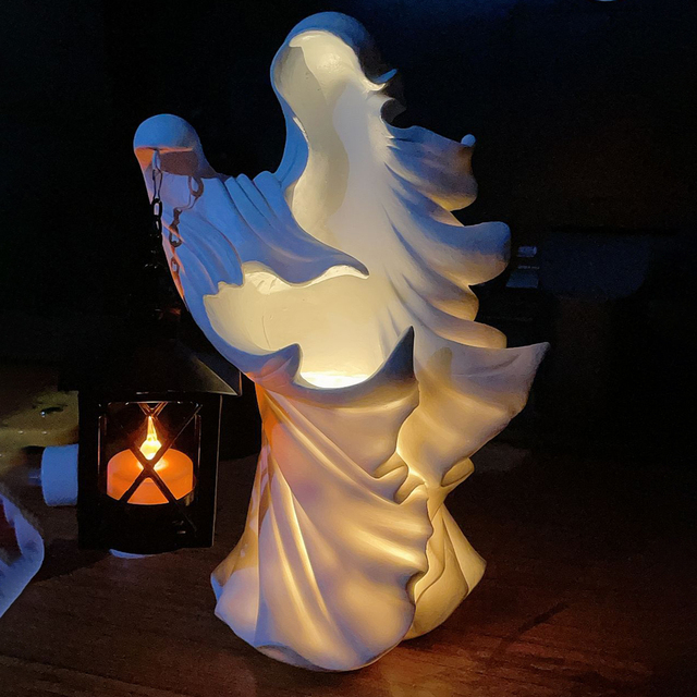 Lampka dekoracyjna z wizerunkiem ducha, latarnią czarownicy i żywicznymi detalami Halloween na zewnątrz i wewnątrz pomieszczeń - Wianko - 1