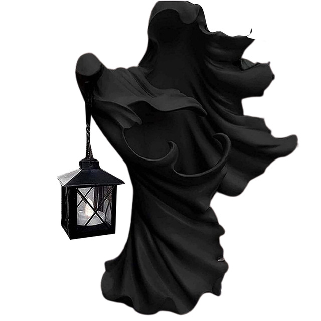 Lampka dekoracyjna z wizerunkiem ducha, latarnią czarownicy i żywicznymi detalami Halloween na zewnątrz i wewnątrz pomieszczeń - Wianko - 2