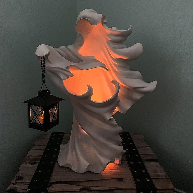 Lampka dekoracyjna z wizerunkiem ducha, latarnią czarownicy i żywicznymi detalami Halloween na zewnątrz i wewnątrz pomieszczeń - Wianko - 13