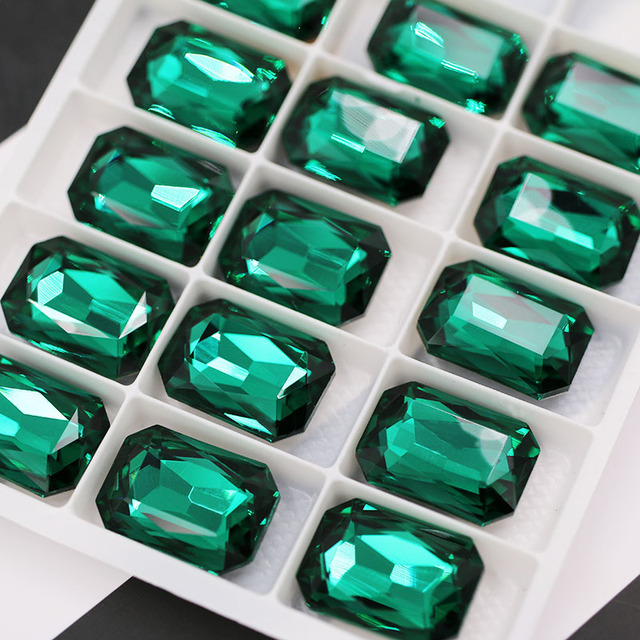 Zielony prostokątny kryształ strass pointback, malachit, szklane osiąboczne dla odzieży, butów i akcesoriów - Wianko - 1