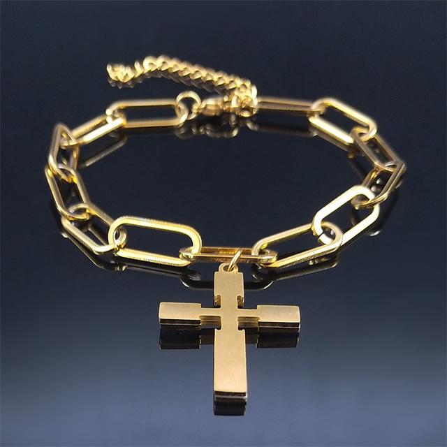 Bransoletka krzyżyk ze stali szlachetnej - złoty kolor, biżuteria religijna dla kobiet - Wianko - 15