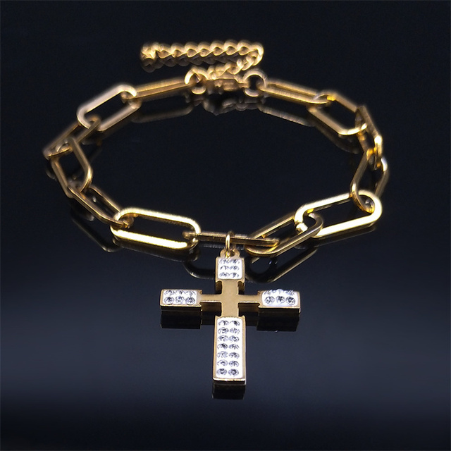Bransoletka krzyżyk ze stali szlachetnej - złoty kolor, biżuteria religijna dla kobiet - Wianko - 13