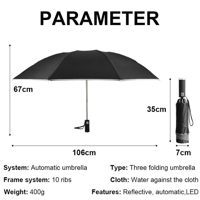 Składany parasol LED z automatycznym reversiem, wiatroodporny z regulowanym kątem - Wianko - 7