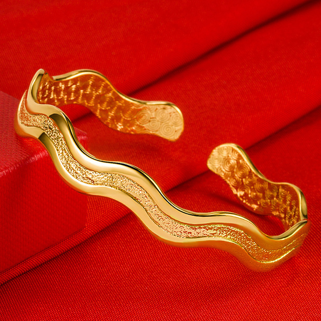 Najwyższa jakość 3D złota bransoletka z falistym paskiem - idealna biżuteria ślubna dla nowożeńców - Wianko - 5