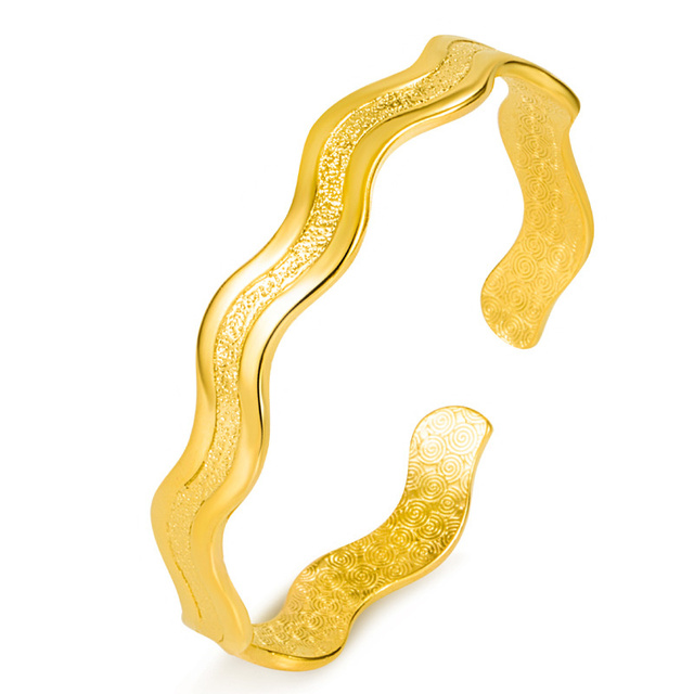 Najwyższa jakość 3D złota bransoletka z falistym paskiem - idealna biżuteria ślubna dla nowożeńców - Wianko - 1