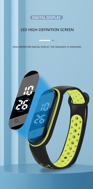 Zegarek dziecięcy sportowy LED prostokątna tarcza z miękką opaską silikonową, cyfrowy nadgarstkowy zegarek dla chłopców i dziewcząt - Wianko - 5