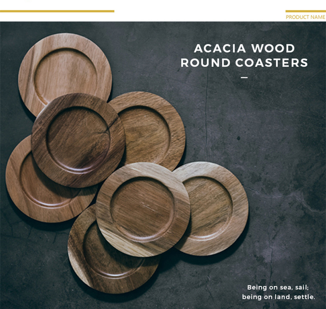 Zestaw 6 sztuk naturalnych drewnianych podkładek okrągłych do kawy, herbaty i innych napojów z matą podkładkową - akacjowe - Wianko - 1