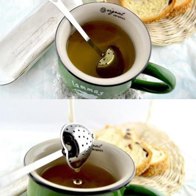 Serwetka oraz filtr do liści herbaty i ziół w kształcie serca, ze stali nierdzewnej, srebrny - Zaparzacz herbaty łyżka sitko - 1 sztuka (darmowa wysyłka) - Wianko - 4