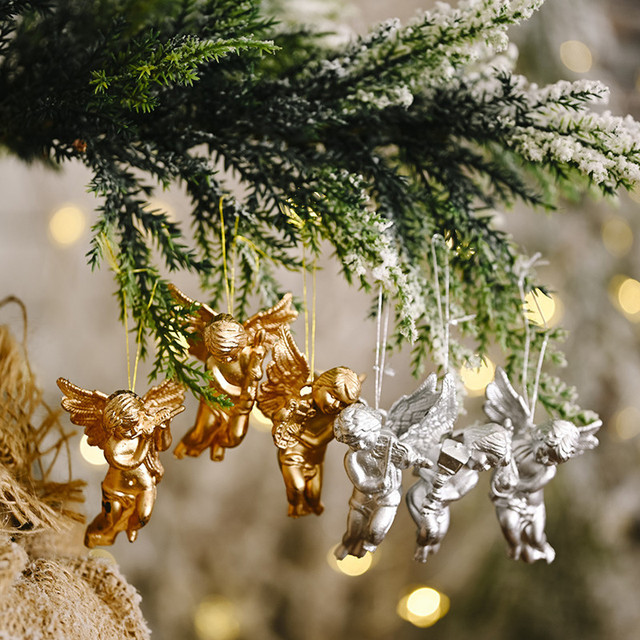Anioł wisiorek srebrny z 6 sztukami złota - ozdoba choinkowa na imprezę świąteczną dla dzieci - Wianko - 1