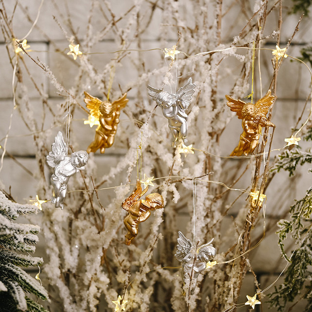Anioł wisiorek srebrny z 6 sztukami złota - ozdoba choinkowa na imprezę świąteczną dla dzieci - Wianko - 4