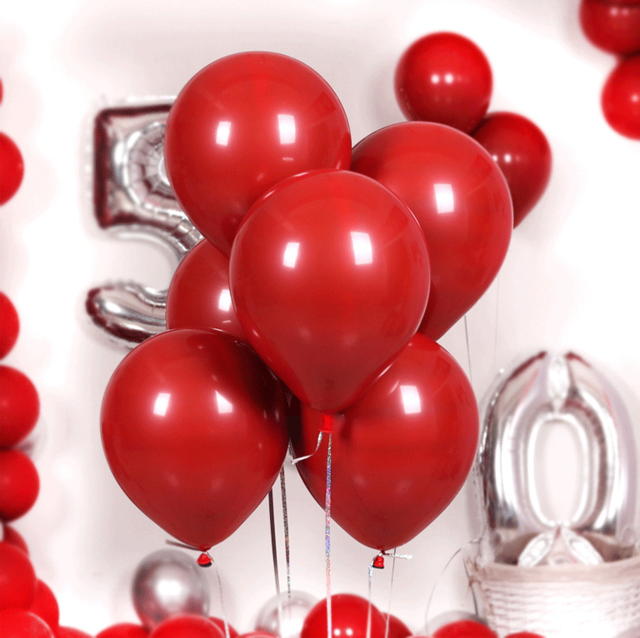 10 sztuk podwójne warstwy rubinowo czerwonych lateksowych balonów 5/10/12 cal do dekoracji ślubnych, zaręczynowych, walentynkowych i urodzinowych - Wianko - 5
