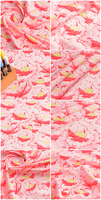 Materiał bawełniany z wzorem Piwonii - do sukienek, koszul, lalek - 140x50cm - Wianko - 9