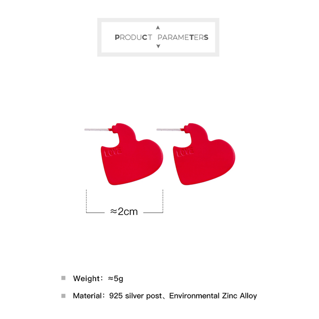 Kolczyki w kształcie serca dla kobiet i dziewcząt z czerwoną i czarną powłoką z stopu Alloy - Wianko - 1