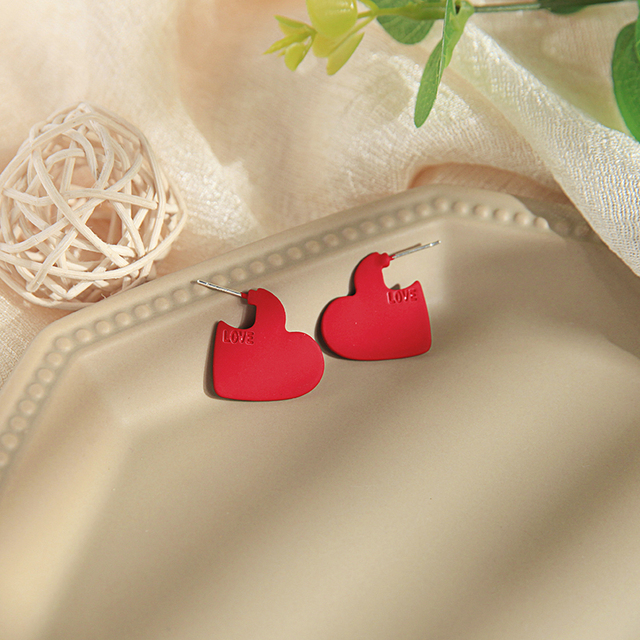 Kolczyki w kształcie serca dla kobiet i dziewcząt z czerwoną i czarną powłoką z stopu Alloy - Wianko - 3