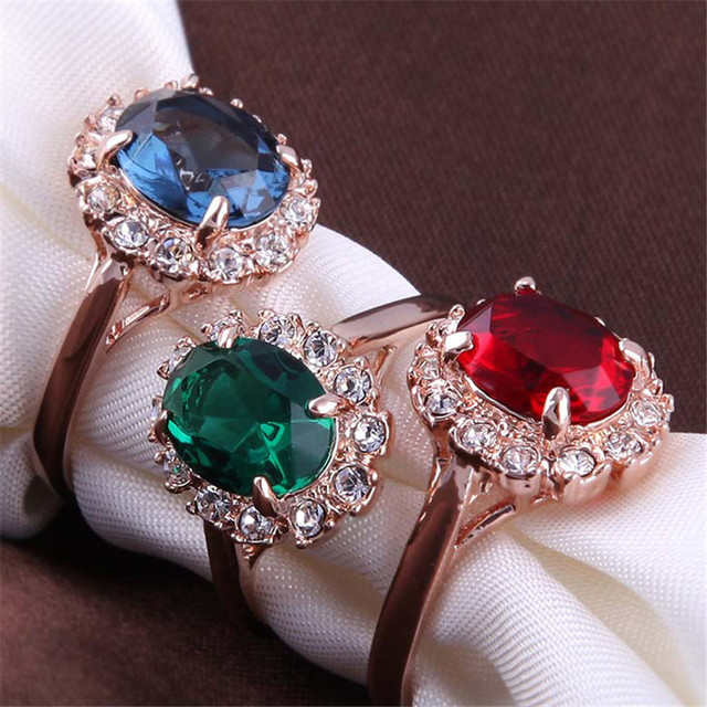 CC616 - Biżuteria pierścionki dla kobiet, moda luksusowe różowe złoto, niebieski kamień, romantyczny ślubny pierścień - Wianko - 5