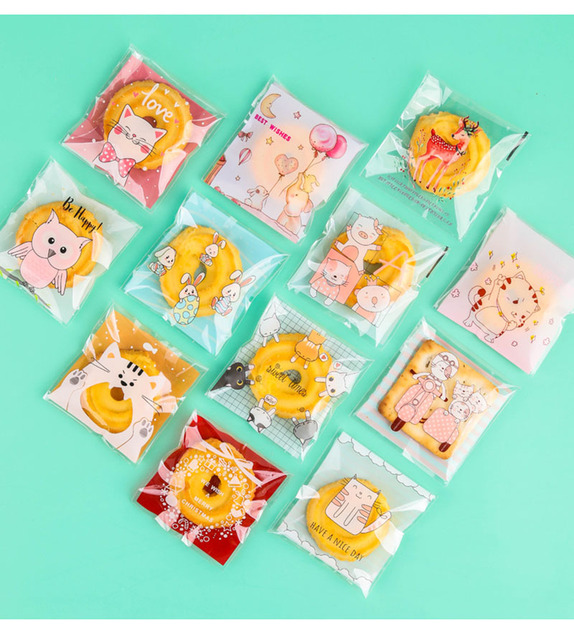 Torby na prezenty - 100 sztuk, różowy matowe Cute Cat Claw LOVE Heart - opakowania na ciasteczka i cukierki, samoprzylepne Party Bag - Wianko - 3