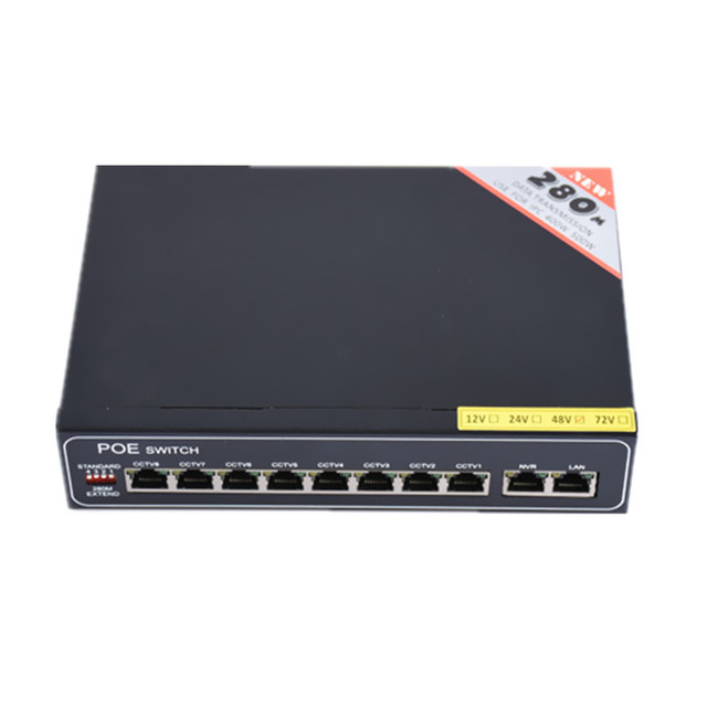 Przełącznik sieciowy niezarządzalny 48V 8 portów Gigabit z funkcją Power over Ethernet (8*100/1000 Mb/s), porty Link (2*100/1000 Mb/s) oraz port SFP (1*100/1000 Mb/s) - Wianko - 2
