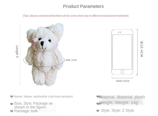 Wisiorek pluszowej lalki niedźwiedzia W & G Ins dziewczyna Kawaii - miękkie i urocze akcesorium do toreb 2021 New - Wianko - 1