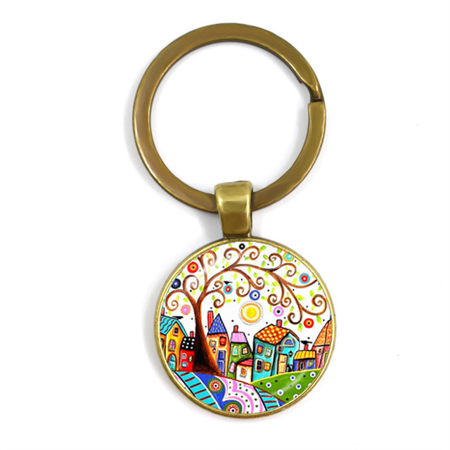 Kolorowy breloczek klucz do nowego domu z szklaną kopułą Cabochon 25mm - biżuteria podkreślająca osobowość - Wianko - 30