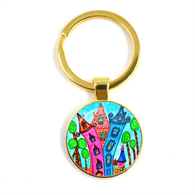Kolorowy breloczek klucz do nowego domu z szklaną kopułą Cabochon 25mm - biżuteria podkreślająca osobowość - Wianko - 46
