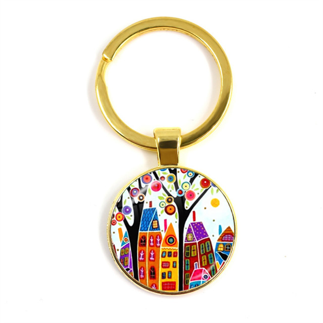 Kolorowy breloczek klucz do nowego domu z szklaną kopułą Cabochon 25mm - biżuteria podkreślająca osobowość - Wianko - 41