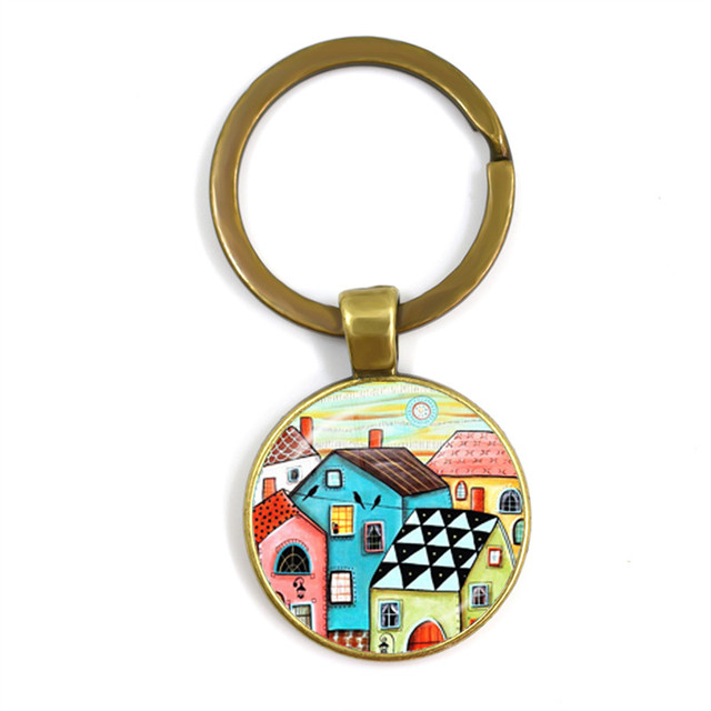 Kolorowy breloczek klucz do nowego domu z szklaną kopułą Cabochon 25mm - biżuteria podkreślająca osobowość - Wianko - 34