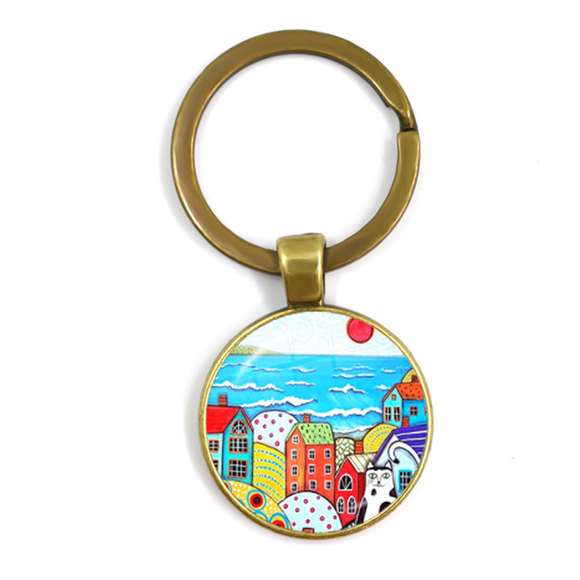 Kolorowy breloczek klucz do nowego domu z szklaną kopułą Cabochon 25mm - biżuteria podkreślająca osobowość - Wianko - 29
