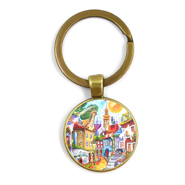 Kolorowy breloczek klucz do nowego domu z szklaną kopułą Cabochon 25mm - biżuteria podkreślająca osobowość - Wianko - 26