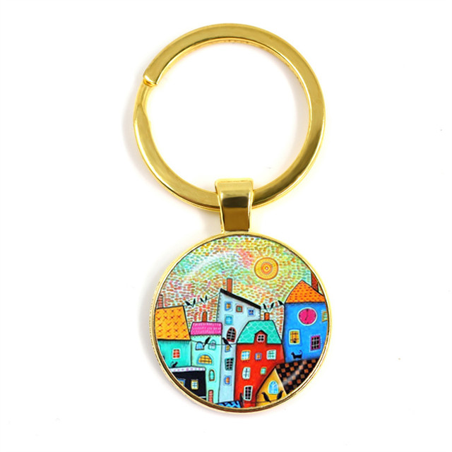 Kolorowy breloczek klucz do nowego domu z szklaną kopułą Cabochon 25mm - biżuteria podkreślająca osobowość - Wianko - 37