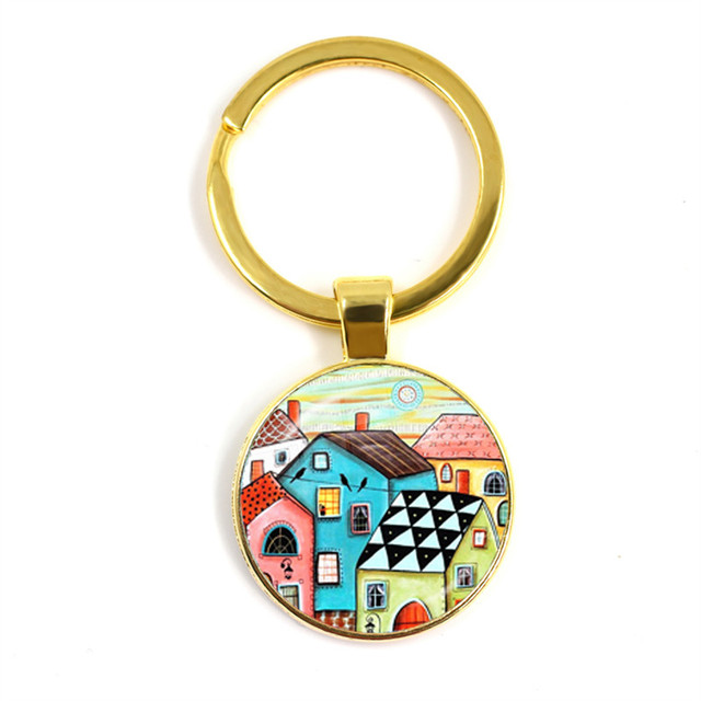 Kolorowy breloczek klucz do nowego domu z szklaną kopułą Cabochon 25mm - biżuteria podkreślająca osobowość - Wianko - 48
