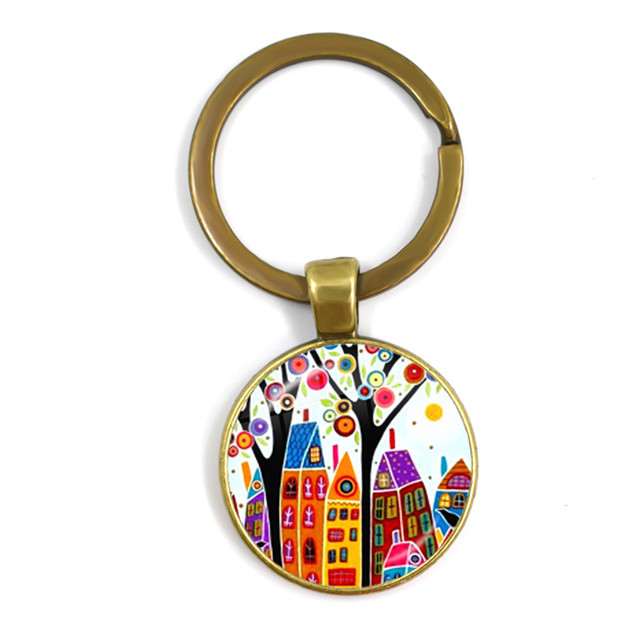Kolorowy breloczek klucz do nowego domu z szklaną kopułą Cabochon 25mm - biżuteria podkreślająca osobowość - Wianko - 27
