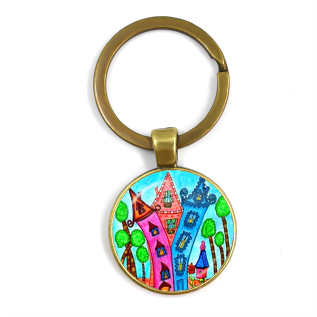 Kolorowy breloczek klucz do nowego domu z szklaną kopułą Cabochon 25mm - biżuteria podkreślająca osobowość - Wianko - 32