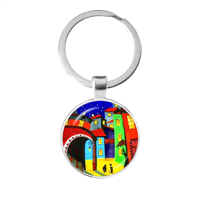 Kolorowy breloczek klucz do nowego domu z szklaną kopułą Cabochon 25mm - biżuteria podkreślająca osobowość - Wianko - 8