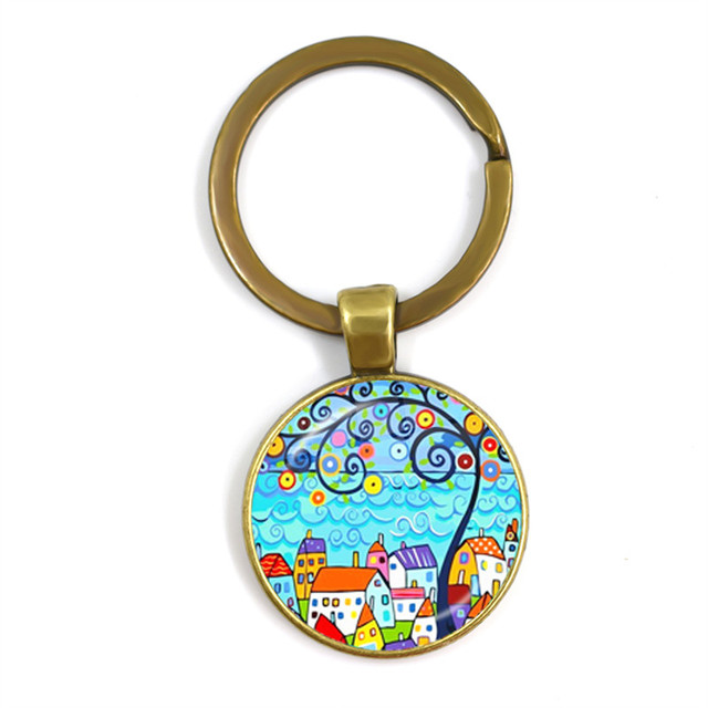 Kolorowy breloczek klucz do nowego domu z szklaną kopułą Cabochon 25mm - biżuteria podkreślająca osobowość - Wianko - 25