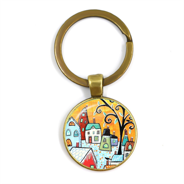 Kolorowy breloczek klucz do nowego domu z szklaną kopułą Cabochon 25mm - biżuteria podkreślająca osobowość - Wianko - 33