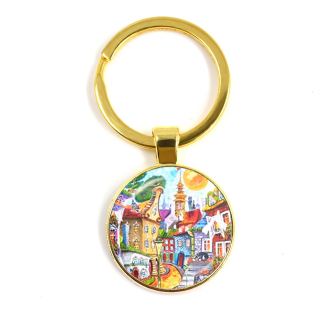 Kolorowy breloczek klucz do nowego domu z szklaną kopułą Cabochon 25mm - biżuteria podkreślająca osobowość - Wianko - 40